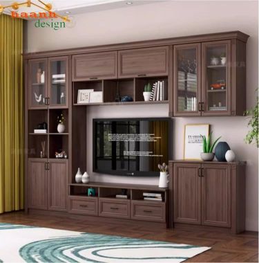 Mẫu tủ tường bằng gỗ phòng khách đẹp xu hướng mới-TPK 013
