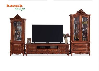 Tủ bầy phòng khách tân cổ điển gỗ tự nhiên phong cách châu âu TTC 006