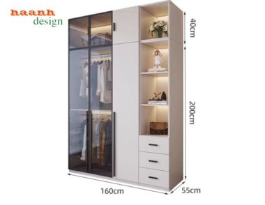 Tủ quần áo gỗ cánh kính – Xu hướng nội thất 2026-TCK 009