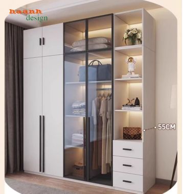 Tủ quần áo gỗ cánh kính – Xu hướng nội thất 2026-TCK 009