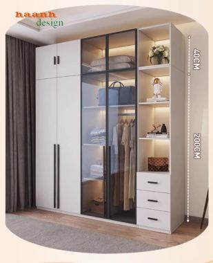 Tủ quần áo gỗ cánh kính – Xu hướng nội thất 2026-TCK 009