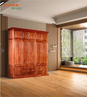 Mẫu tủ quần áo gỗ hương đẹp thiết kế tinh tế chuẩn cao cấp-TAG 015