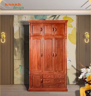 Mẫu tủ quần áo gỗ hương đẹp thiết kế tinh tế chuẩn cao cấp-TAG 015