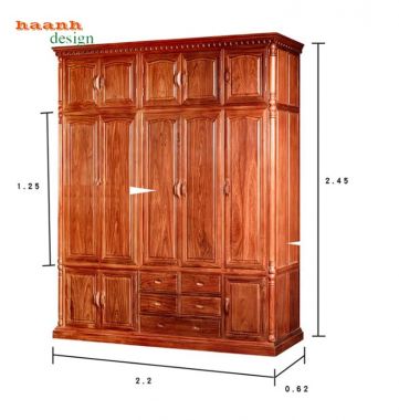 Mẫu tủ quần áo gỗ hương đẹp thiết kế tinh tế chuẩn cao cấp-TAG 015