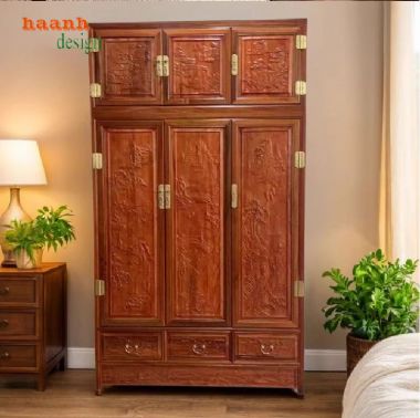 Trang trí tủ quần áo gỗ tự nhiên để không gian nổi bật-TAG 007