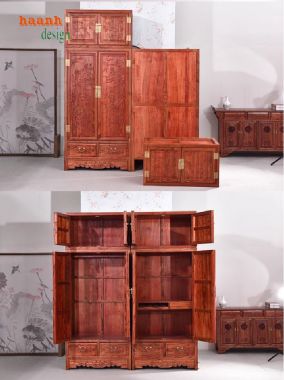Trang trí tủ quần áo gỗ tự nhiên để không gian nổi bật-TAG 007