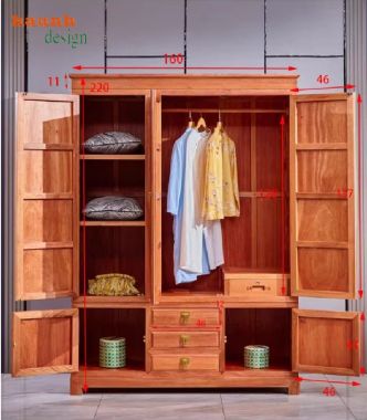 Tủ đựng quần áo bằng gỗ hương – Bền đẹp theo thời gian-TAG 012