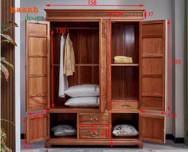 Tủ đựng quần áo bằng gỗ hương – Bền đẹp theo thời gian-TAG 012