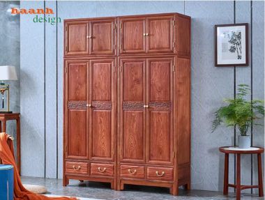 Tủ gỗ đựng quần áo gỗ gõ đỏ phong cách Trung Quốc giả cổ-TAG 014