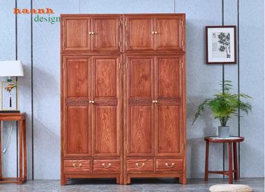 Tủ gỗ đựng quần áo gỗ gõ đỏ phong cách Trung Quốc giả cổ-TAG 014