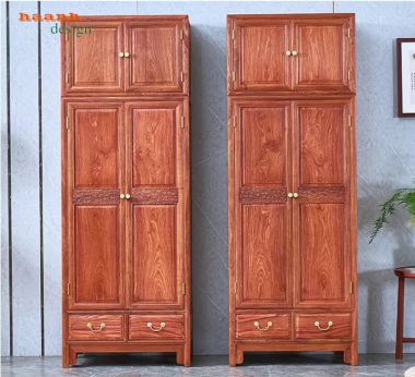 Tủ gỗ đựng quần áo gỗ gõ đỏ phong cách Trung Quốc giả cổ-TAG 014