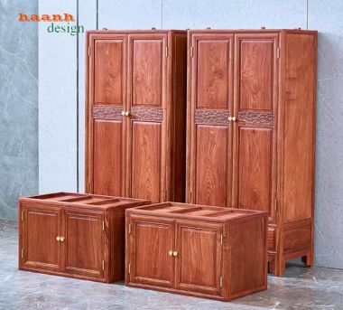 Tủ gỗ đựng quần áo gỗ gõ đỏ phong cách Trung Quốc giả cổ-TAG 014