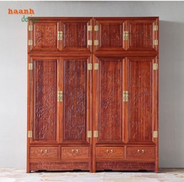 Tủ quần áo gỗ cánh chạm - Sự kết hợp nghệ thuật và tiện ích-TAG 010