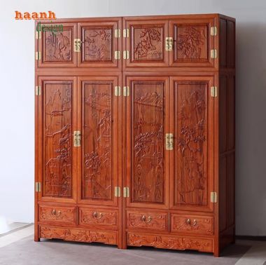 Tủ quần áo gỗ cánh chạm - Sự kết hợp nghệ thuật và tiện ích-TAG 010
