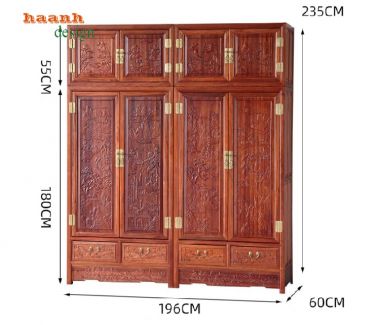 Tủ quần áo gỗ cánh chạm - Sự kết hợp nghệ thuật và tiện ích-TAG 010