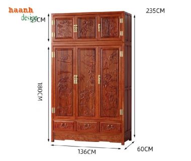 Tủ quần áo gỗ cánh chạm - Sự kết hợp nghệ thuật và tiện ích-TAG 010