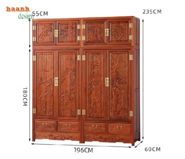 Tủ quần áo gỗ cánh chạm - Sự kết hợp nghệ thuật và tiện ích-TAG 010