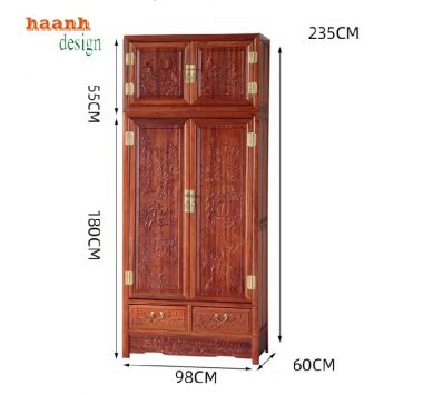 Tủ quần áo gỗ cánh chạm - Sự kết hợp nghệ thuật và tiện ích-TAG 010