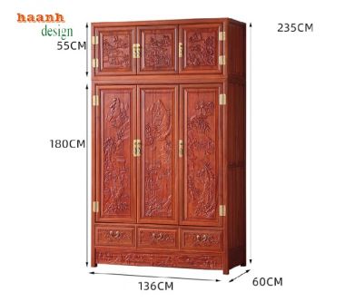 Tủ quần áo gỗ cánh chạm - Sự kết hợp nghệ thuật và tiện ích-TAG 010