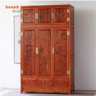 Tủ quần áo gỗ cánh chạm - Sự kết hợp nghệ thuật và tiện ích-TAG 010