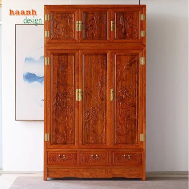 Tủ quần áo gỗ cánh chạm - Sự kết hợp nghệ thuật và tiện ích-TAG 010