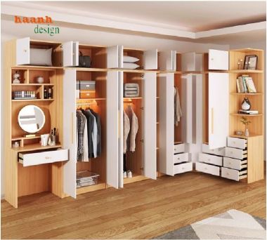 Tủ Quần Áo Gỗ Công Nghiệp Phối Màu Trắng Hiện Đại-TAH 013