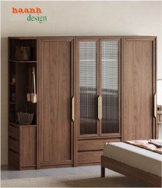 Đẹp mắt với tủ áo gỗ công nghiệp óc chó-TAH 009