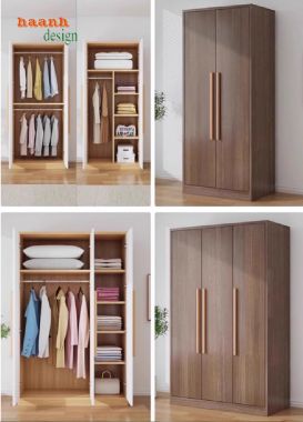 Tủ quần áo gỗ công nghiệp Melamine chống ẩm – Bền đẹp, thẩm mỹ-TAH 014