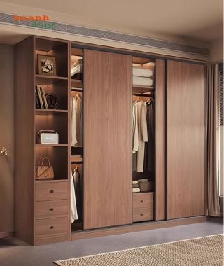 Tủ Quần Áo Gỗ Ép Hiện Đại Cửa Lùa Cao Cấp-TAH 017