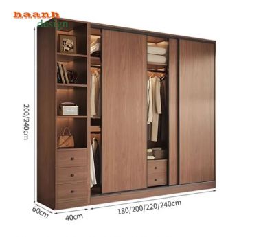 Tủ Quần Áo Gỗ Ép Hiện Đại Cửa Lùa Cao Cấp-TAH 017