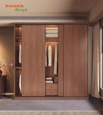 Tủ Quần Áo Gỗ Ép Hiện Đại Cửa Lùa Cao Cấp-TAH 017