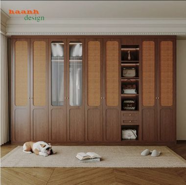 Tủ áo cánh mây gỗ sồi tự nhiên đẹp và bền theo thời gian-TAH 014