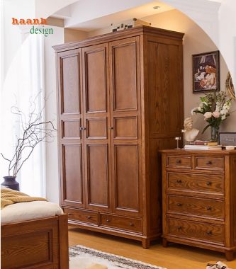 Tủ Quần Áo Gỗ Sồi Tự Nhiên – Đẹp Sang, Dùng Lâu Bền-TAH 009