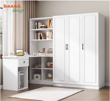 Mẫu tủ quần áo trẻ em kết hợp bàn học hiện đại cho bé-TEE 006