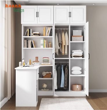 Mẫu tủ quần áo trẻ em kết hợp bàn học hiện đại cho bé-TEE 006