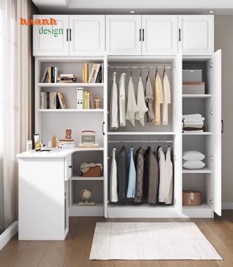 Mẫu tủ quần áo trẻ em kết hợp bàn học hiện đại cho bé-TEE 006