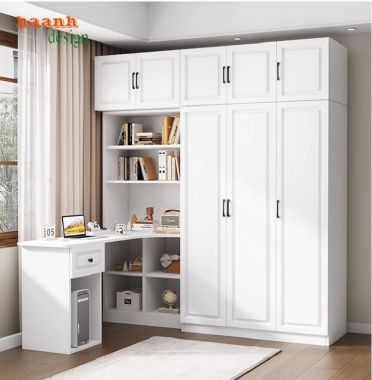 Mẫu tủ quần áo trẻ em kết hợp bàn học hiện đại cho bé-TEE 006