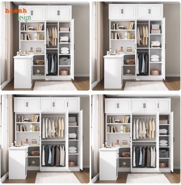 Mẫu tủ quần áo trẻ em kết hợp bàn học hiện đại cho bé-TEE 006