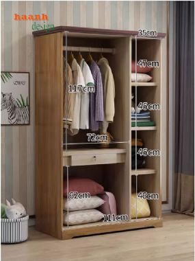 Thú vị tủ quần áo trẻ em gỗ tự nhiên trong phòng bé-TQA 001