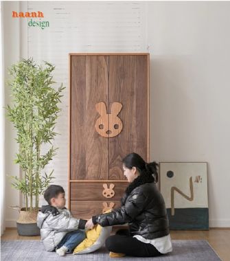 Mẫu tủ quần áo trẻ em hiện đại bằng gỗ sồi cao cấp-TQA 005