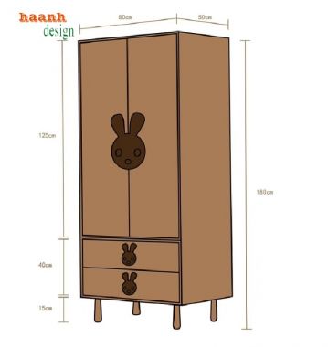 Mẫu tủ quần áo trẻ em hiện đại bằng gỗ sồi cao cấp-TQA 005