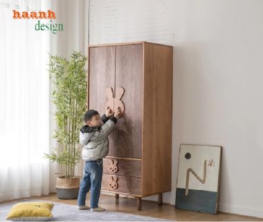 Mẫu tủ quần áo trẻ em hiện đại bằng gỗ sồi cao cấp-TQA 005
