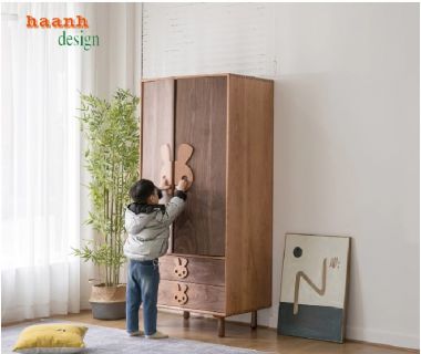 Mẫu tủ quần áo trẻ em hiện đại bằng gỗ sồi cao cấp-TQA 005