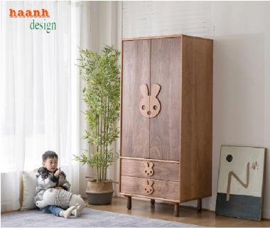Mẫu tủ quần áo trẻ em hiện đại bằng gỗ sồi cao cấp-TQA 005