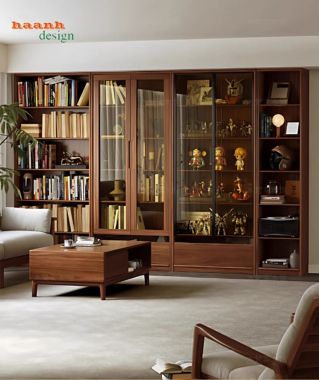 Kệ sách gỗ công nghiệp cánh kính sang trọng, bền đẹp-THS 008