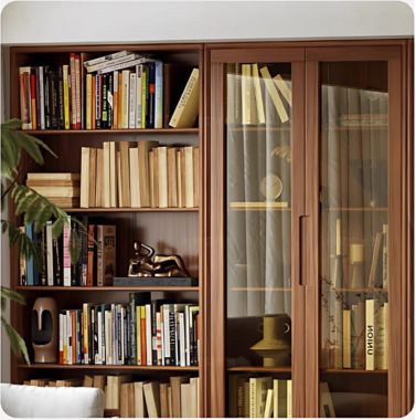 Kệ sách gỗ công nghiệp cánh kính sang trọng, bền đẹp-THS 008