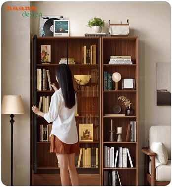 Kệ sách gỗ công nghiệp cánh kính sang trọng, bền đẹp-THS 008