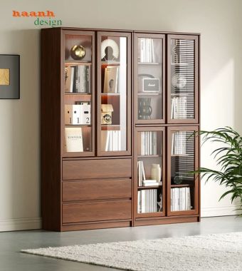 Tủ sách gỗ cao cấp từ gỗ óc chó – Nâng tầm không gian sống-THS 011