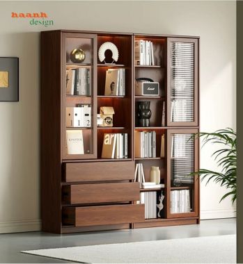 Tủ sách gỗ cao cấp từ gỗ óc chó – Nâng tầm không gian sống-THS 011