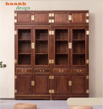Mẫu tủ kệ sách đẹp chuẩn phong cách cổ điển Á Đông-TSC 006